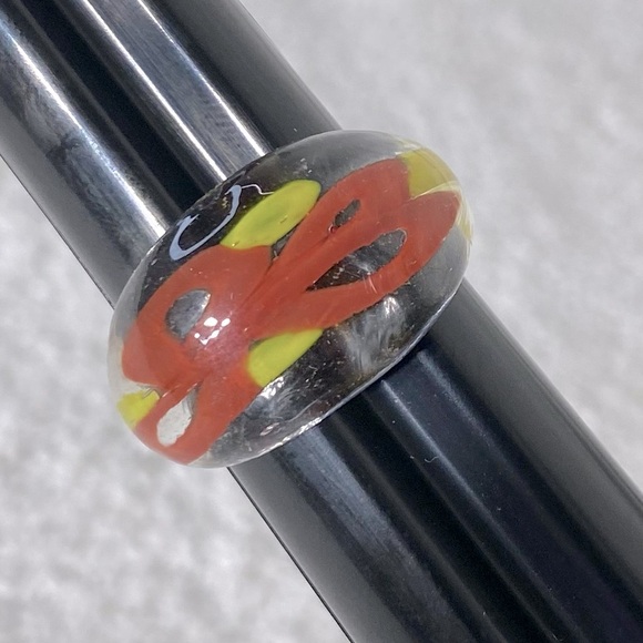 Vintage Art Glass Handmade Red Yellow Band Ring - Picture 11 of 11